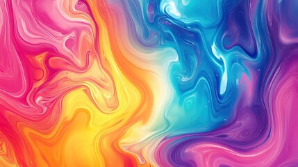 A vibrant abstract background with swirling rainbow colors and fluid patterns.