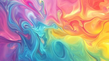 A vibrant abstract background with swirling rainbow colors and fluid patterns.