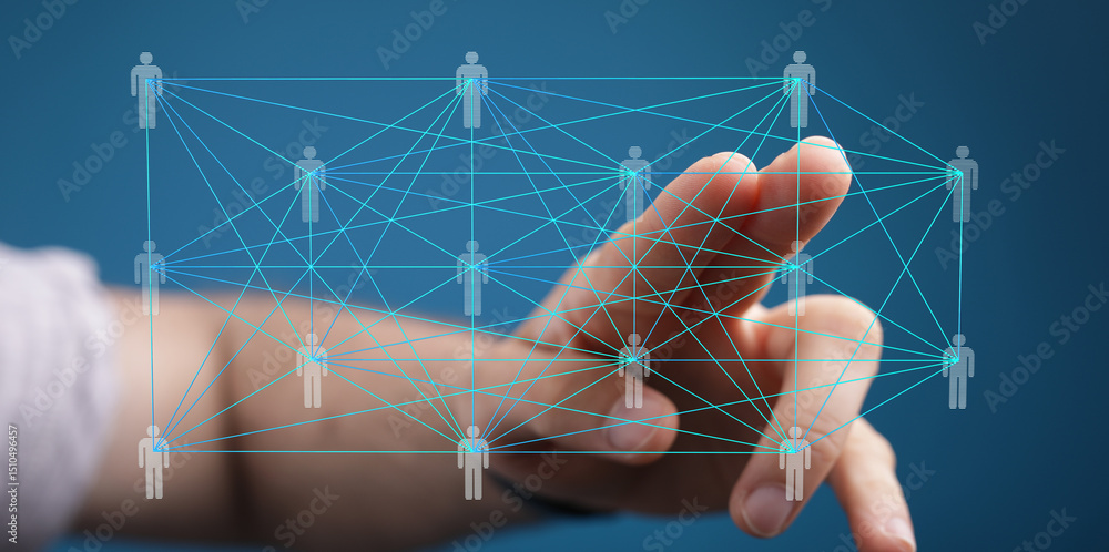 Poster abstract image of a network connection, digital communication, global networking, and interconnected