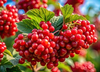 Panoramic Close-Up of Vibrant Red Viburnum Berries, Autumn Berries, Nature Photography,  Red Berry Bush,  Winterberry, Cranberry Bush