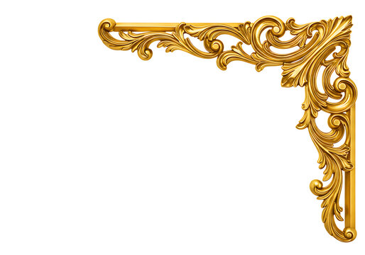 Golden ornate corner design element isolated on transparent background