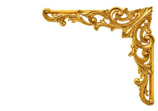 Golden ornate corner design element isolated on transparent background