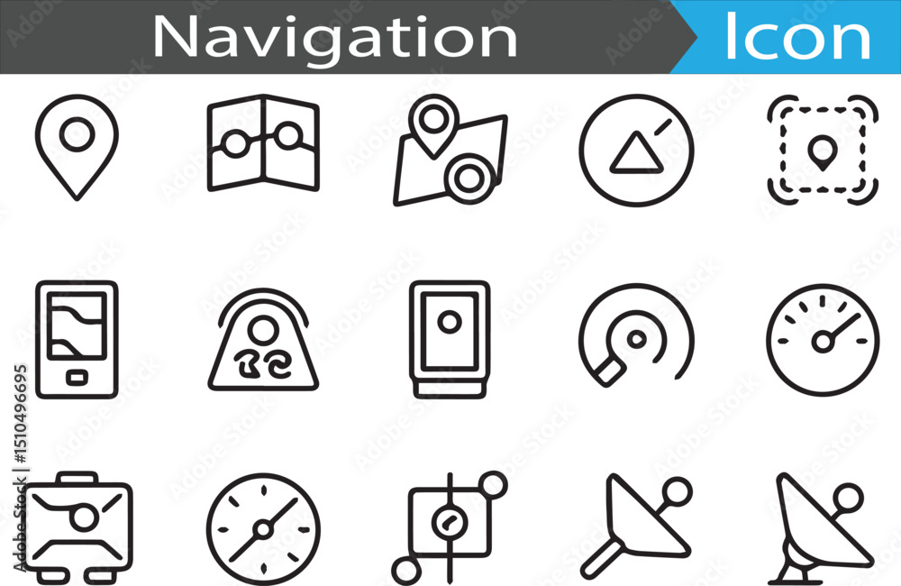 Poster a set of navigation outline flat icon collection set vector illustration