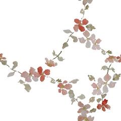 Delicate seamless pattern with a garland motif of flowers painted in watercolor on a white background