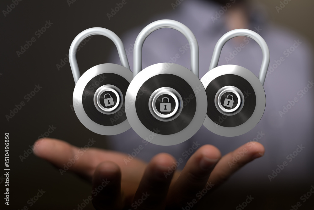 Poster Image of three digital padlocks representing data security and protection.