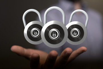 Image of three digital padlocks representing data security and protection.