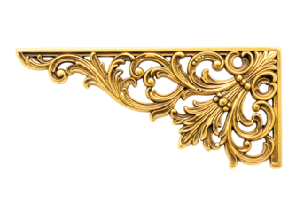 Golden ornate corner design element isolated on transparent background