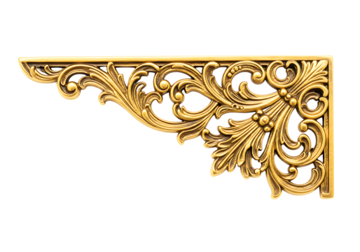 Golden ornate corner design element isolated on transparent background