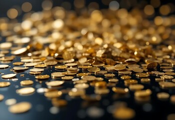 Fototapeta premium Golden Coins on Dark Surface
