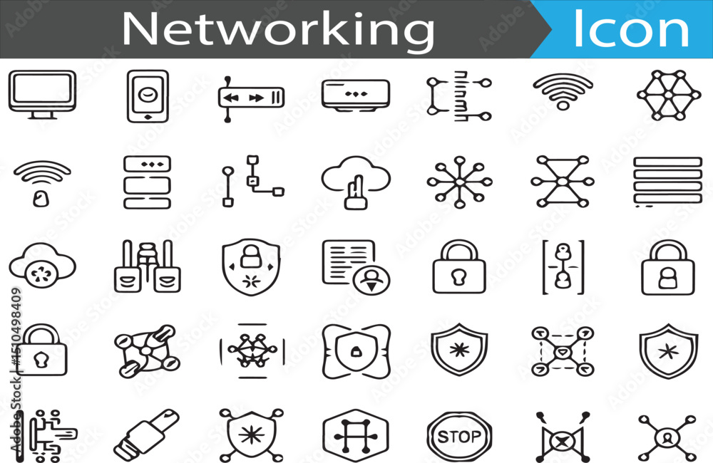 Poster a set of networking outline flat icon collection set vector illustration