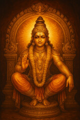 Majestic Lord Ayyappa Digital Artwork – Divine Strength and Spiritual Aura

