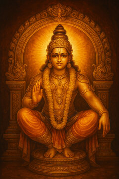 Majestic Lord Ayyappa Digital Artwork &ndash; Divine Strength and Spiritual Aura

