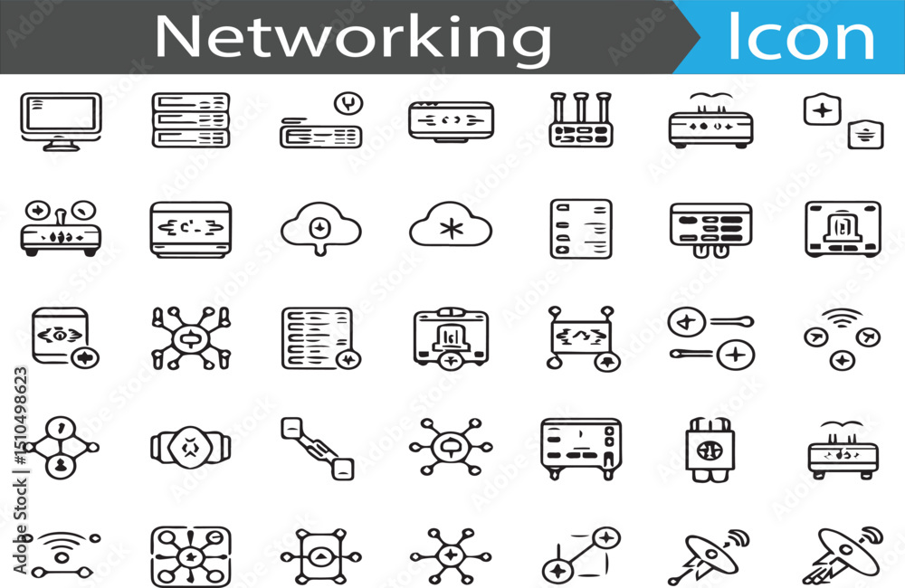 Aufkleber a set of networking outline flat icon collection set vector illustration