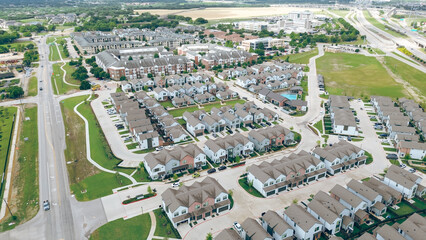 Brand new rental houses townhomes, senior homes, memory care, retirement and senior community in McKinney Medical District, construction site activities in fast-growing health care area in Texas