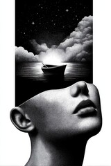 Surreal portrait with inner seascape journey

