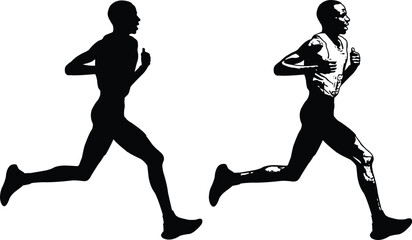 Marathon runner silhouette and sketch - vector illlustration
