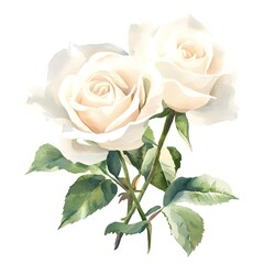 Fototapeta premium Watercolor white roses clipart, watercolor, simple, single object on a flat background, high-resolution vector art, pastel colors, 