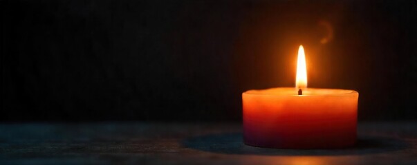 A flickering candle flame casts a warm, inviting glow against a dark background, creating a serene and peaceful ambiance Perfect for themes of relaxation, meditation, and spirituality , energy, hygge