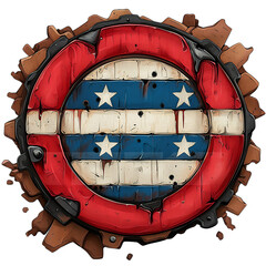 Naklejka premium Distressed Red White Blue Wooden Circular Shield with Stars isolated PNG transparent background