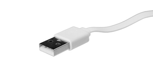 closeup of white USB cable plug isolated on white or transparent png