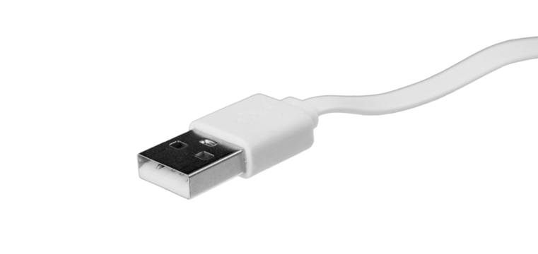 closeup of white USB cable plug isolated on white or transparent png