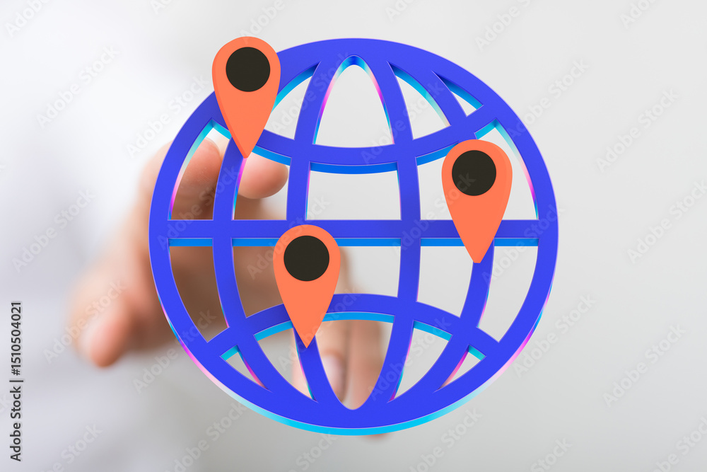 Aufkleber illustrative image of a global network with location markers, representing worldwide connectivity an