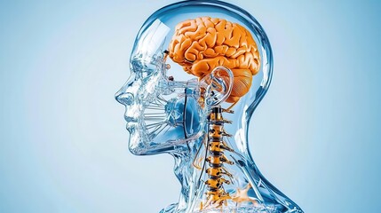 Transparent Human Head Anatomy Detailed 3D Model of Brain and Spinal Cord