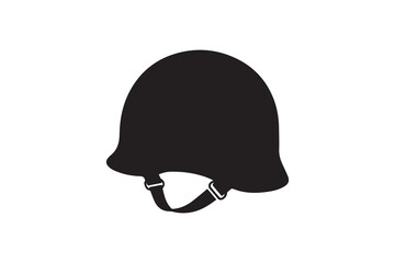 A black-and-white military helmet against a white background in a straightforward and inconspicuous vector silhouette  