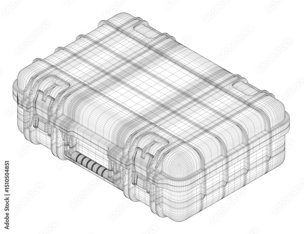 Poster a black and white drawing of a case with a white background. the case is rectangular and has a black