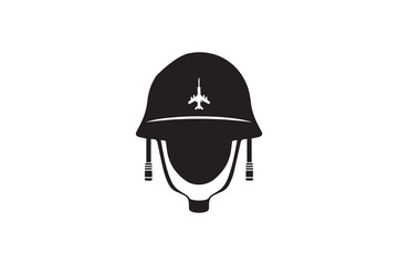 Fototapeta premium A black-and-white military helmet against a white background in a straightforward and inconspicuous vector silhouette 