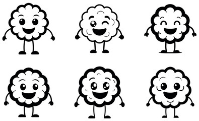 Cute cartoon food character in black and white variations.