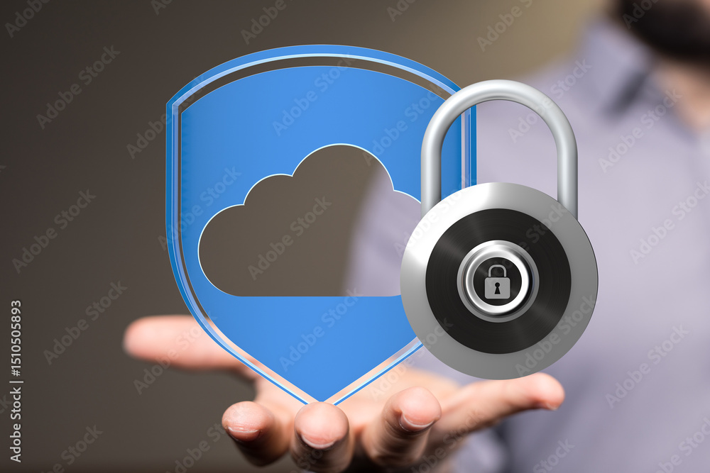 Poster Safeguarding your cloud data with robust security measures. Encryption and protection.