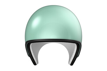 Stylish and Catchy Mint Green Retro Open Face Helmet PNG Cutout. Head Protection for Scooter, Motorcycle Riders. Ideal for Vintage Travel and Safety Design Concepts. Transparent Background.