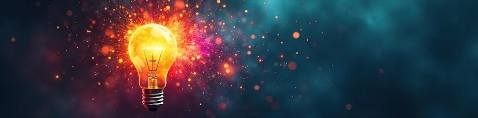 A lightbulb explodes with vibrant, colorful ideas, radiating energy and innovation Perfect for concepts of creativity, inspiration, and brainstorming sessions , future, energy