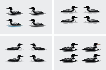 Naklejka premium Black flying duck and ducklings bird silhouettes vector illustration