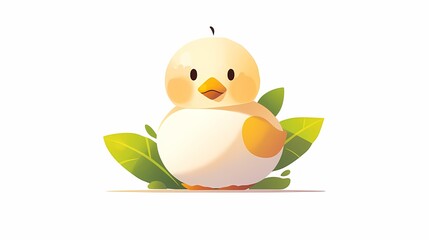 Anime small white bird with yellow beak standing on a leaf
