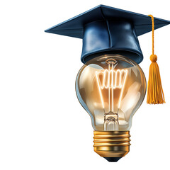 Glowing Lightbulb with Graduation Cap on Transparent Background isolated PNG transparent background