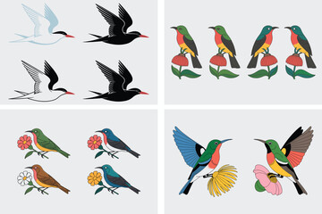 Fototapeta premium A seamless vector pattern of colorful flying birds, illustrating nature's vibrant design