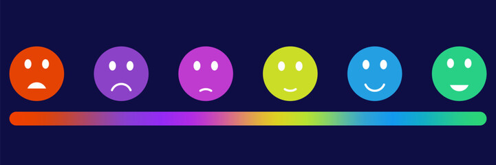 Illustration of a mood scale depicting a gradual transition from negative to positive emotions. Emotion scale.