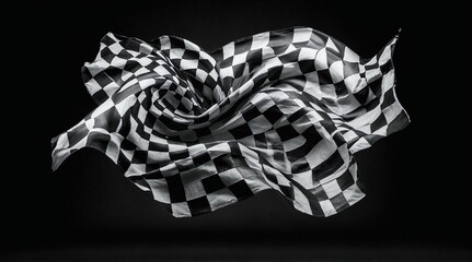 Abstract Black and White Checkered Flag Wave