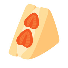 Japanese fruit sandwich with whipped cream and strawberries, soft cartoon vector illustration.