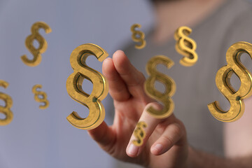 Abstract image of hand and paragraph symbols. Perfect for legal, law, justice, and contract concepts.
