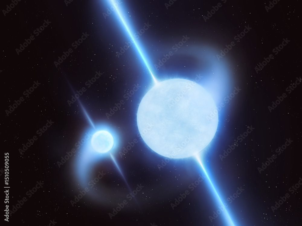 Wall mural merger of two neutron stars in space. approach of pulsars with a common center of mass. interaction 