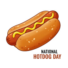 Cartoon hotdog with mustard isolated on transparent background