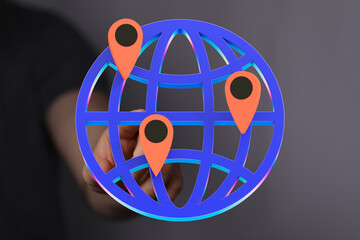 Illustrative image of a global network with multiple location markers. Perfect for technology,...