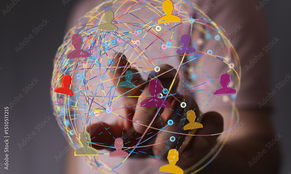 Poster image depicting a global network of interconnected people, symbolizing communication and collaborati