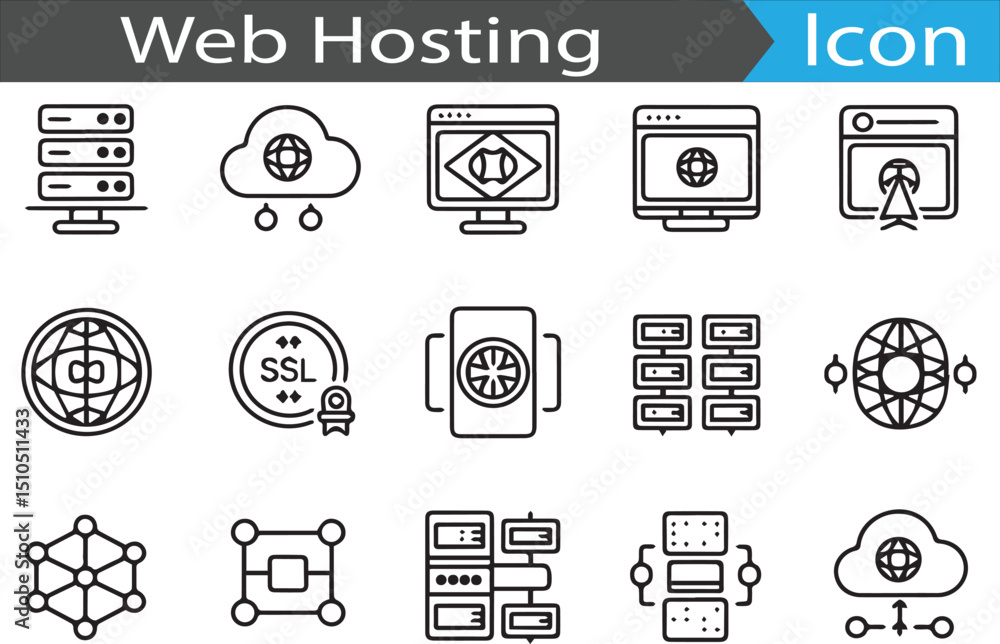 Poster a set of web hosting outline flat icon collection set vector illustration