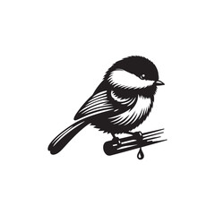 **"Delicate Black-capped Chickadee Vector Silhouette: Small Songbird Design Featuring Rounded Body, Distinctive Cap, and Perched Pose in Clean, Minimalist Style for Crafts and Digital Art"**
