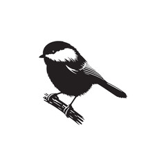 **"Delicate Black-capped Chickadee Vector Silhouette: Small Songbird Design Featuring Rounded Body, Distinctive Cap, and Perched Pose in Clean, Minimalist Style for Crafts and Digital Art"**

