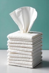 A stack of fresh, clean bathroom wipes in a dispenser, ready for use Close-up shot highlighting the soft texture and convenient packaging , hygiene, cleaning wipes, convenient
